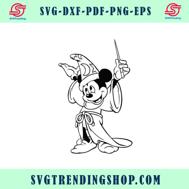 Fantasia 5 Outline Sorcerer Wizard Mickey Mouse With Magical Broom Digital Download Pdf Eps 