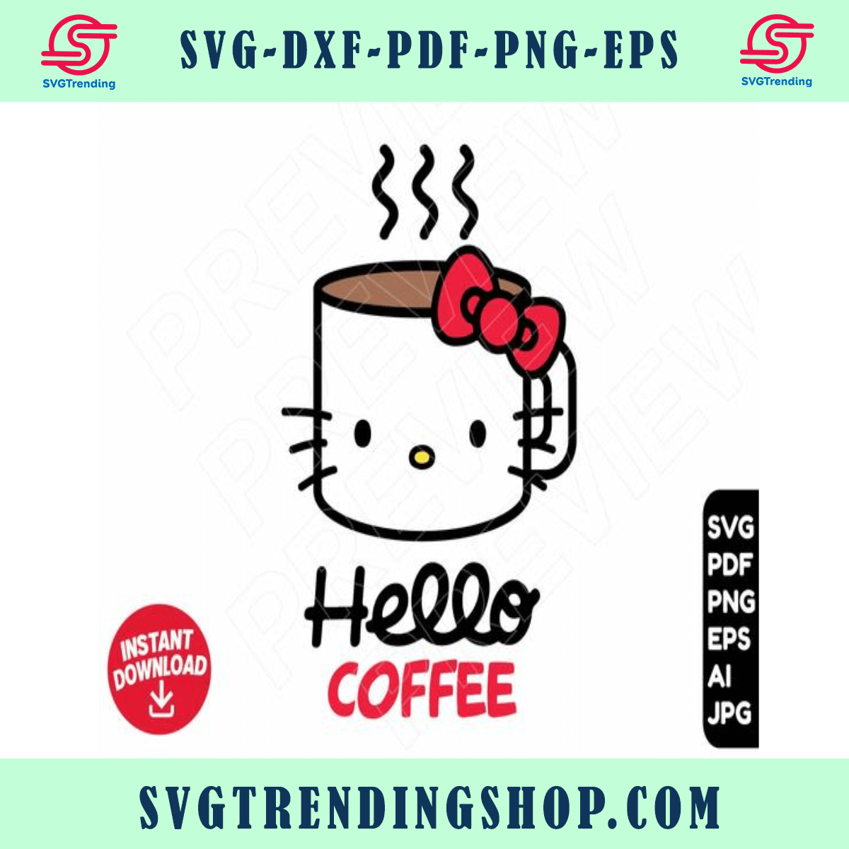 Hello Kitty SVG coffee svg , Starbucks svg , cat svg , clipart cut file ...