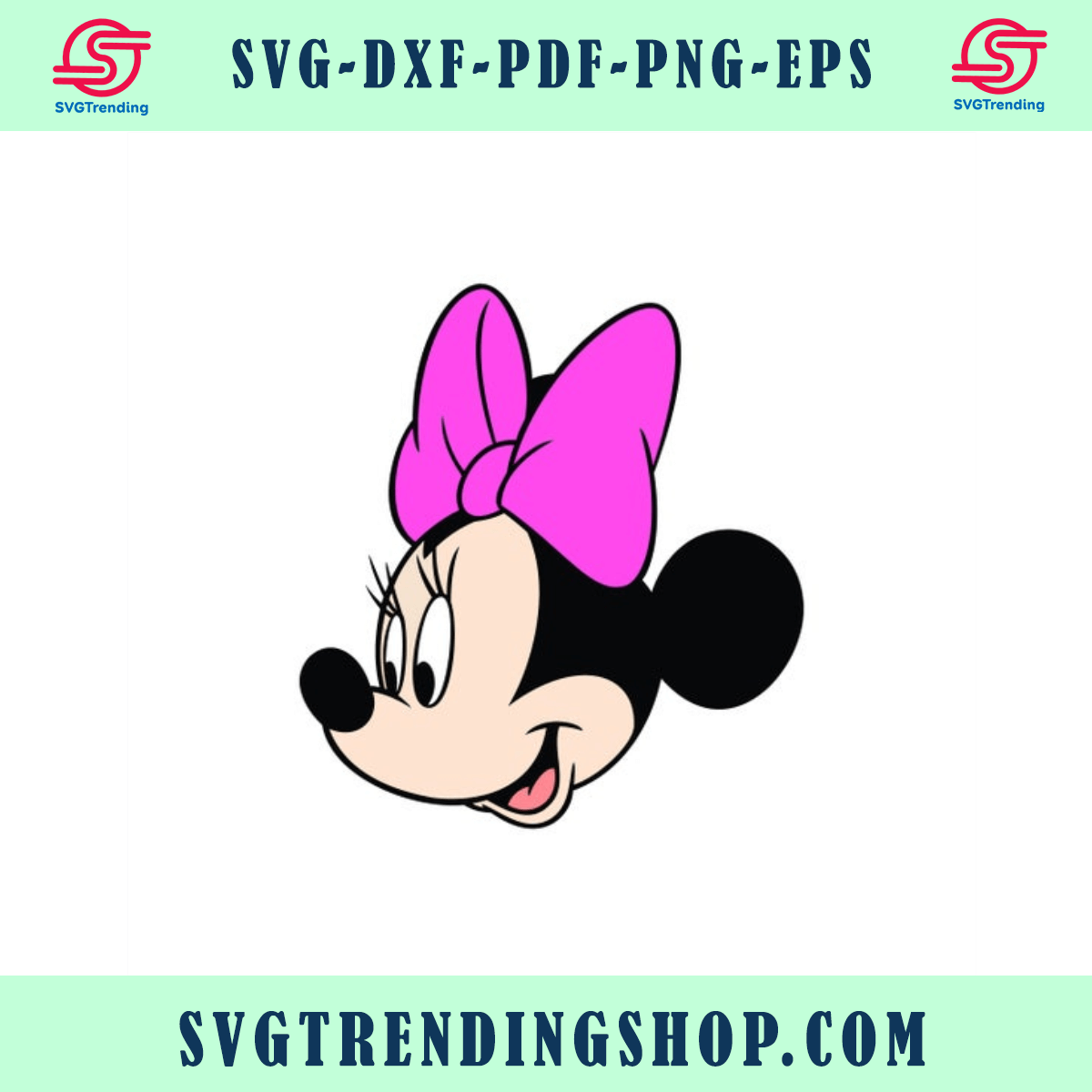 Minnie Mouse Head - 4 - pink bow Digital Download - pdf png svg, dxf