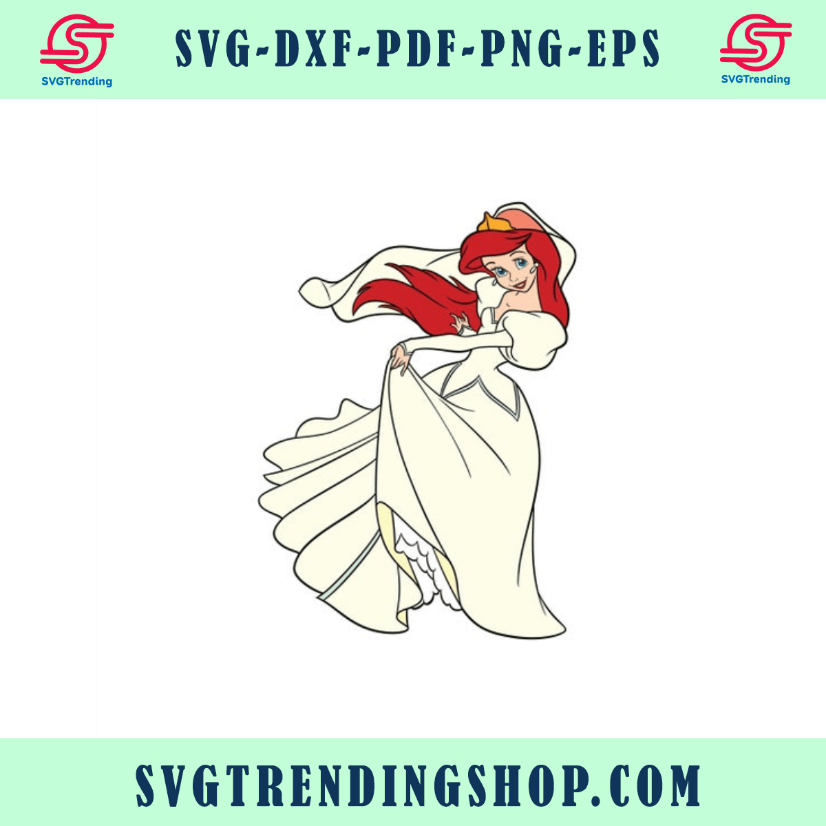 The Little Mermaid 5 Princess Ariel Front Wedding Dress Disney Digital Download Pdf Eps Svg Dxf