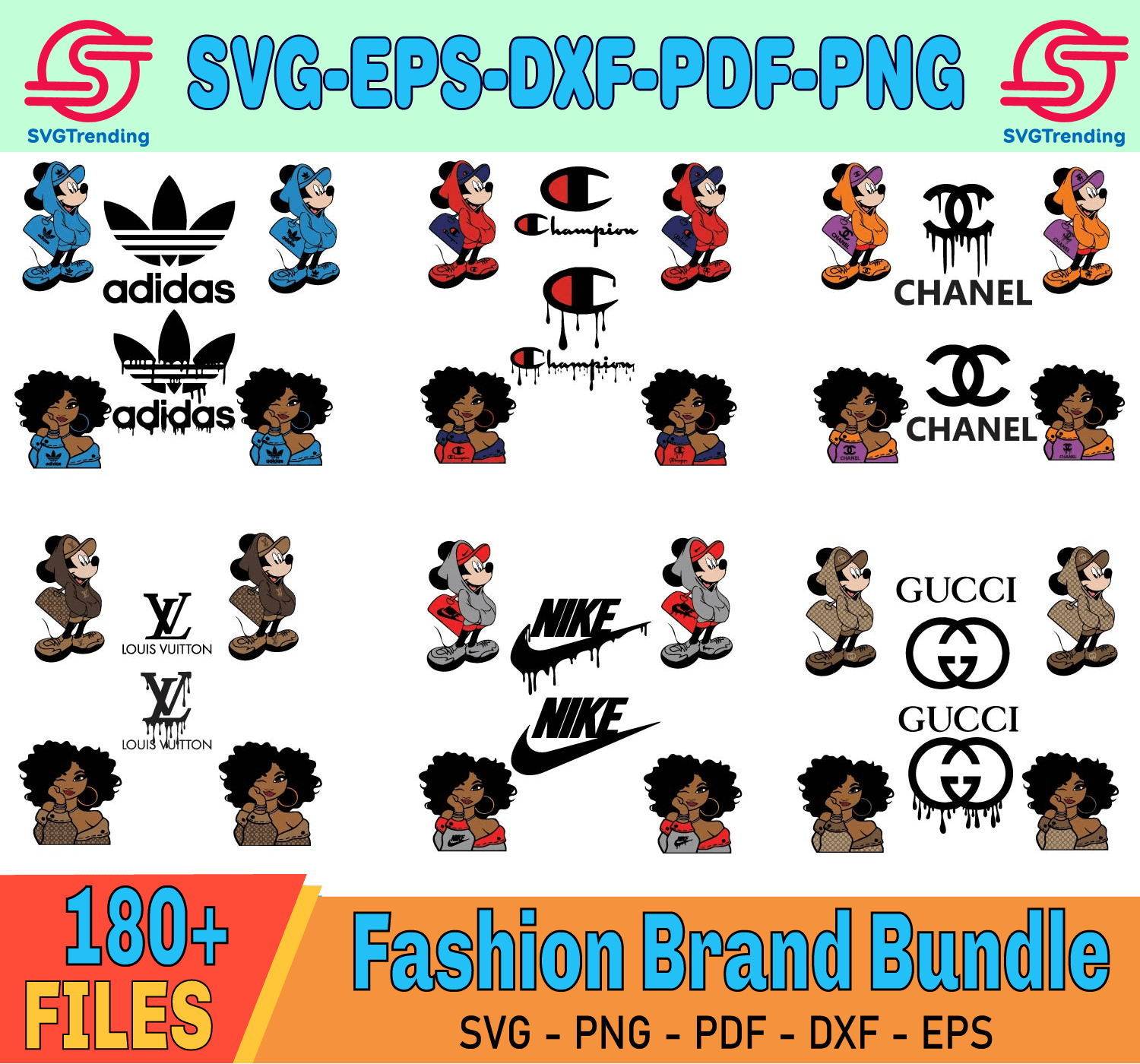 160+Fashion Brand Bundle Svg, Black Girl Svg, Champion Svg, Chanel Girl ...