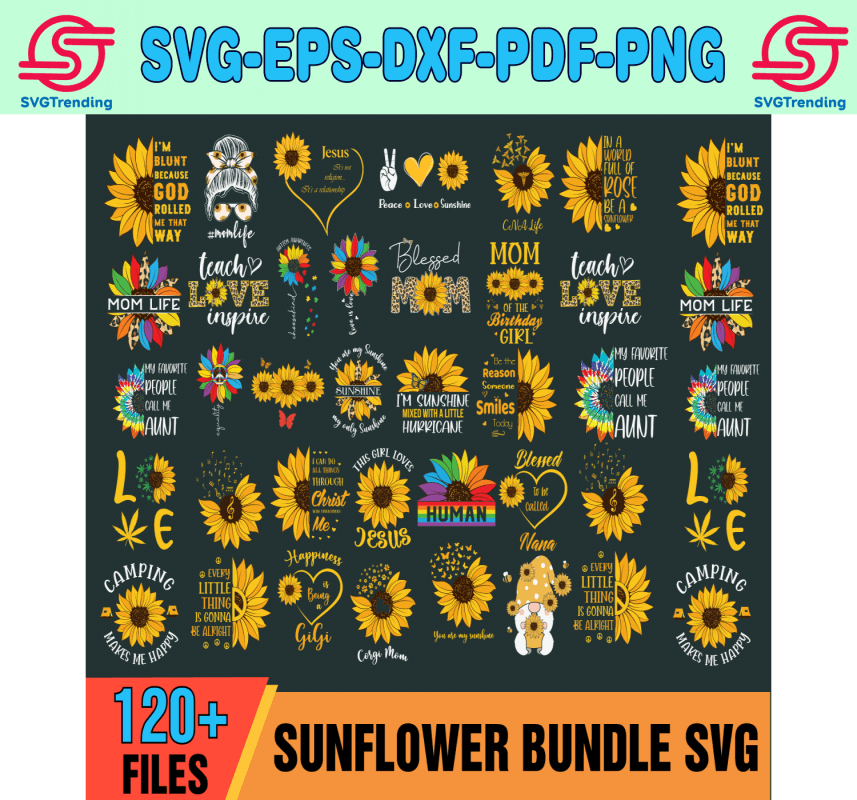 120 Sunflower Bundle Svg Sunflower Bundle Svg Sunflower Svg Sunflower Design Svgtrendingshop 