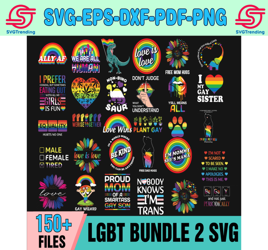 150 Lgbt Bundle Svg Pride Awareness Month Svg Lgbt Flag Svg Rainbow Pride Svg Svgtrendingshop