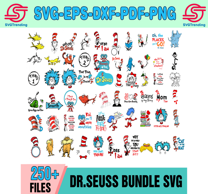 250+ Dr Seuss Bundle SVG, Cat In The Hat SVG, Dr Seuss Hat SVG, Lorax ...